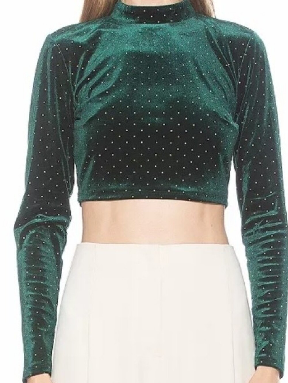 ALEXIA ADMOR Ari Green Velvet Mockneck Crop Top